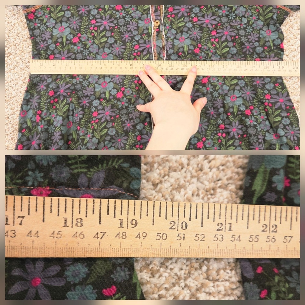 NATURAL LIFE Christa Knit Cotton Mini Dress Dark Floral Green M Boho Shirt Dress - Picture 5 of 7